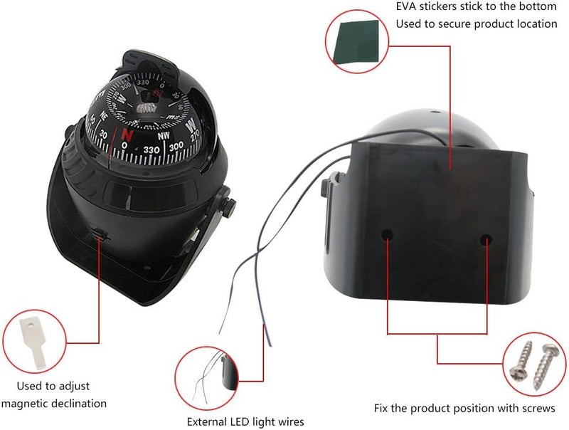 Odowalker Electronic LED Light Marine Digital Compass Suitable for Car Boat and Truck Black White - Image 5